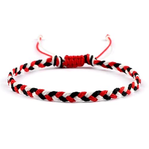 Diyouke Juego de pulseras de cuerda de cera trenzadas hechas a mano, 6 uds., 30 brazaletes coloridos con dijes bohemios for mujer, regalo Ideal for amistad y amante(Black White Red)