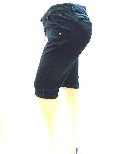 1826 Women's Plus Size Stretchy HI Waist Denim Jeans Bermuda Dark Blue & Black2