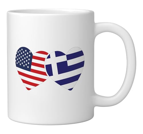 Taza cerámica blanca con bandera griega y americana 11 oz miniatura 2