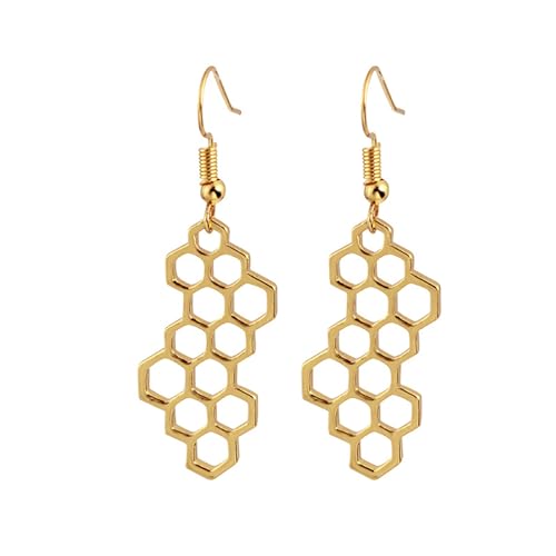 Gold Honeycomb Beehive Earrings for Women Dainty Simple Hollow Out Bee Insect Home Bee Hive Hexagon Geometric Shaped Silver Plated Dangle Drop Earrings for Minimalist Birthday Fashion Jewelry Gifts