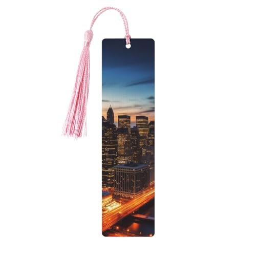タッセル付きニューヨーク市の風景のしおり、女性、男性用の木製ブックマーク、ブック愛好家のためのハンドメイドブックマーク、読書ページマーカー木製タグオーナメント、誕生日教師へのギフト。