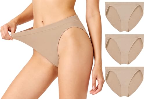 Tegmk 3Pcs Dance Nude Briefs Seamless Underwear for Women and Girls Gymnastics Ballet Beige Undergarments(FT8C15-3)