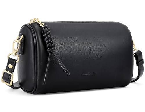 Peacocktion Crossbody Barrel Bag for Women Trendy Designer Vegan Leather Purses with Adjustable Strap