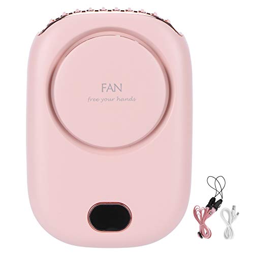 Mini ventilador eléctrico ABS de 3 velocidades portátil con carga USB para colgar en el cuello sin aspas ideal para viajes al aire libre excursiones campamentos y compras ligeras (PINK)