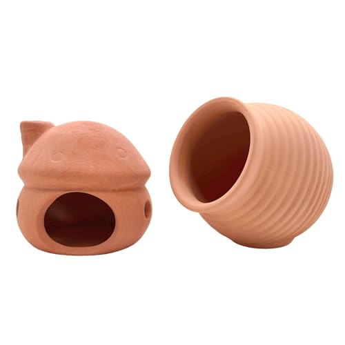 Image of M2cbridge Natural Clay Pottery Ceramic Jar Vase Cichlid Small Fish Shrimp Aquarium Decor to Play Hide Breed Habitat (Red Clay, 2pcs)