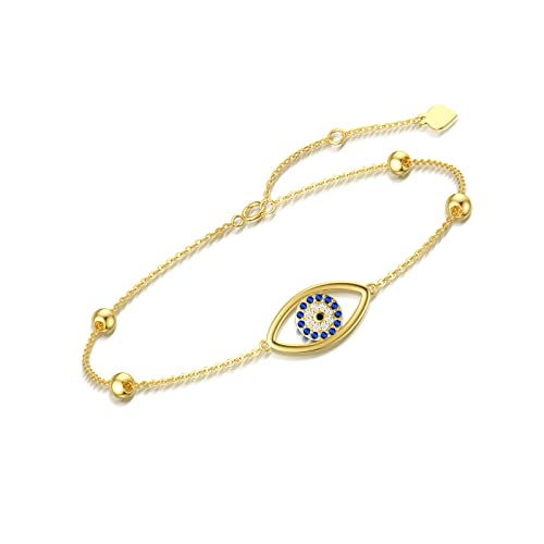 14K Real Gold Evil Eye Bracelet for Women, Adjustable 6.5+1+1 Inch Gifts for Women Women's Jewelry