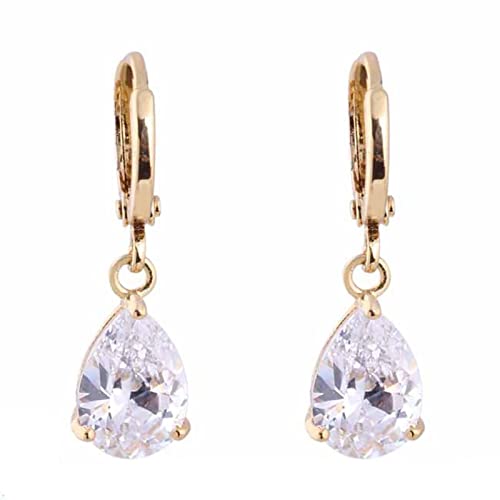 Boucles d'oreilles en Or 14 carats cerceau avec pendage gouttes d'eau pour femmes élégantes
