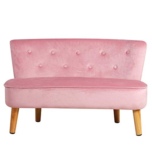 Yoonnie Room 2-Seat Kid Sofa Couch With Velvet Fabric,Kid Sofa Chair With Wooden Frame For 3-6 Age Children Gift,35.6" Length, Pink #TOP1