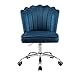 Schreibtischstuhl/Schminkstuhl Blau Samt goldene Bein, Drehstuhl, Bürostuhl ohne Armlehne mit Rollen höhenverstellbar drehbar ergonomisch, Muschelstuhl modernes Design – ideal für Home-Office
