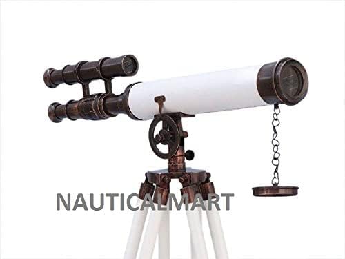Nauticalmart Griffith Astro Telescope Floor Standing Antique Copper with White Leather Telescope 50"
