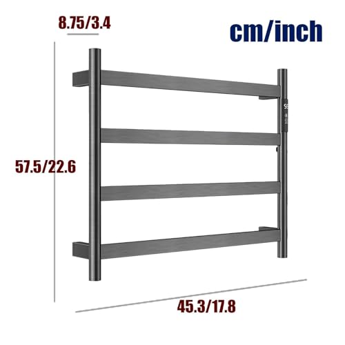Toallero eléctrico gris de acero inoxidable con cable derecho para pared 6