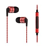 Soundmagic E80C Wired Earbuds with Microphone HiFi Stereo Earphones Noise Isolating in Ear Headphones Comfortable Fit Super Bass for Audiophile and Musician Red