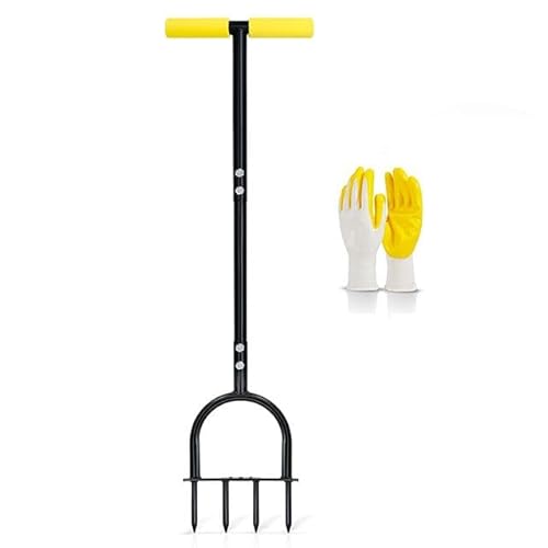 Vencier Lawn Spike Aerator - Non-Slip T-Handle, Four 9cm Solid Steel Spikes, 96cm - Ideal for Compacted Soils and Lawns
