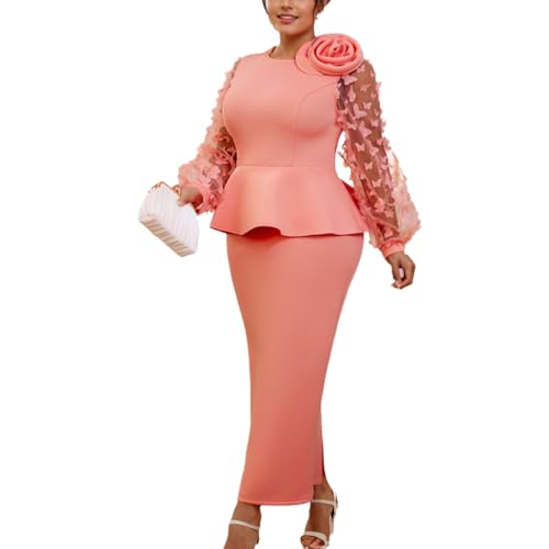 ONTINVA Women's Cocktail Bodycon Ruffle Formal Maxi Pencil Dress Butterfly Appliques Business Church Peplun Dresses