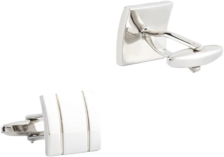 Men's Shirt Cufflinks Square Plated Silver Smooth Brushed Metal