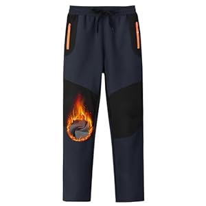 MoFiz Kids Fleece Lined Hiking Snow Ski Pants Boys Waterproof Winter Warm Outdoor Pants with Zippered Pocket