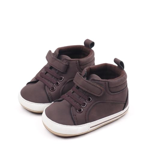 Baby Boys Soft Rubber Sole High Top Ankle Solid Sneakers, Sport Newborn Infant First Walkers Shoes