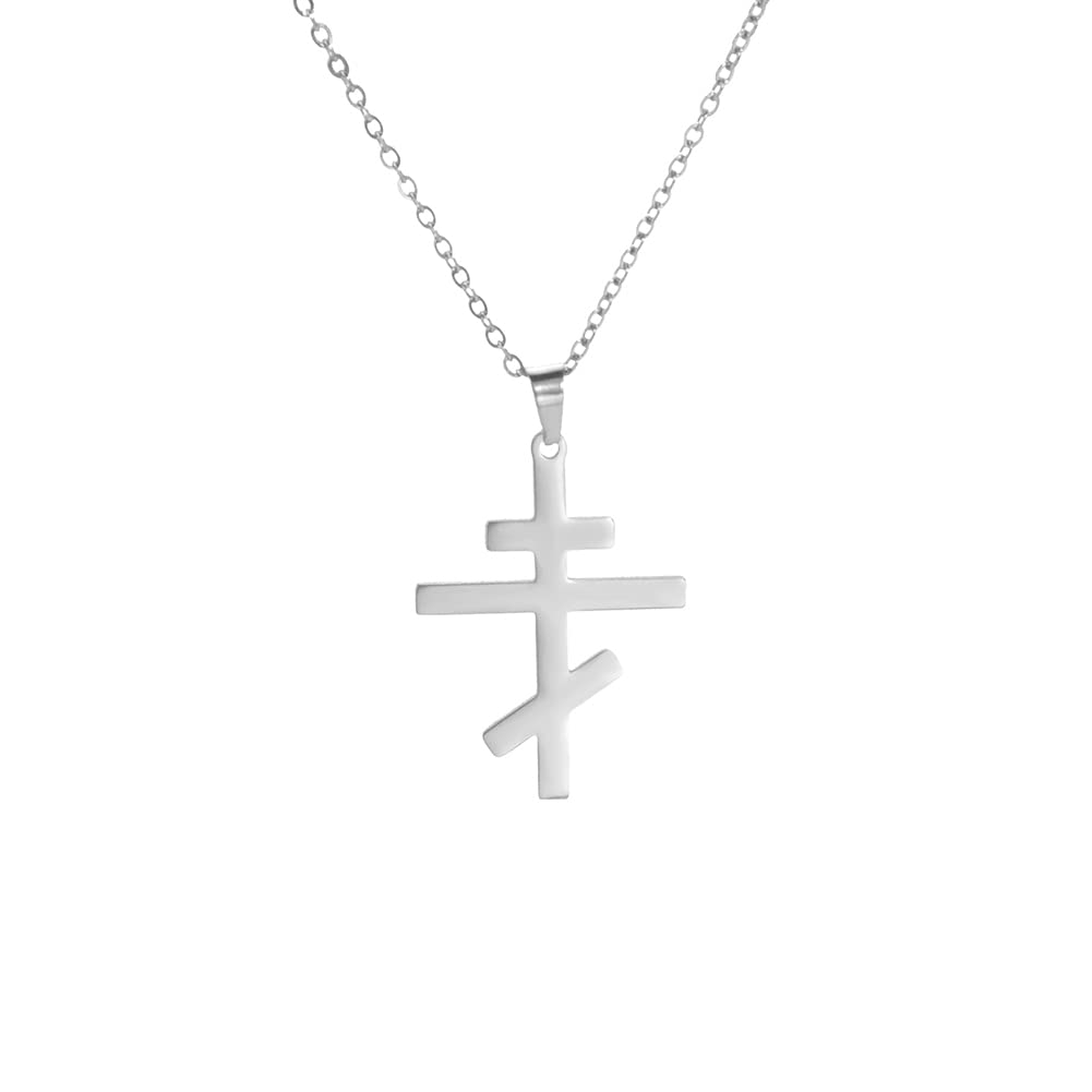 EUEAVAN Orthodoxes Kreuz Anhänger Halskette Edelstahl Klassisches Kreuz Anhänger Halskette Russisch-Orthodoxer Amulett-Schmuck Religiöse Halskette