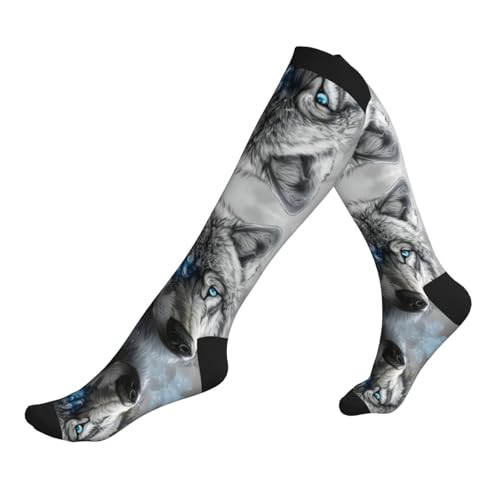Blue Eyes Wolf Print Compression Socks For Men Women 15-20 Mmhg Running Support Socks,For Athletic Hiking Flight