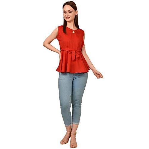 Image of Women's Sleeveless Peplum Top with Waist Tie Belt
