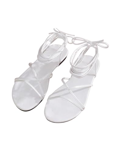 GORGLITTER Women's Lace Up Strappy Flat Sandals 2025 Tie Up Summer Gladiator Slides Shoes