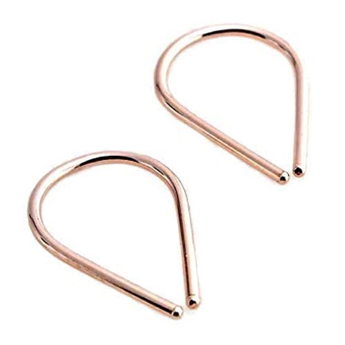 12mm 20 GA 14K Rose Gold Filled Upside Down Hypoallergenic Lightweight Wire Teardrop Dangle Threader Huggie Hoops for Women (12mm Rose Gold Filled