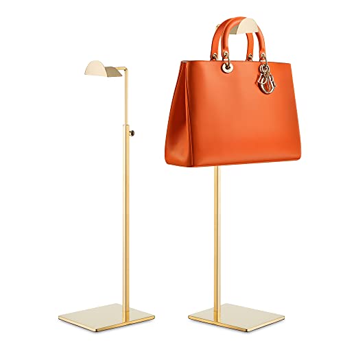 bjewego Gold Handbag Display Stand - 2 Pack Table Polished Gold Purse Stands for Display - Adjustable Height Semi Circle Clutch Bag Hanger Display Stand for Boutique Store