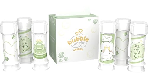 Bubble World - Wedding Natura – 6x60ml Bulles de Savon Mariage – Cadeaux d'Invités & Marques-Places Élégants – Tubes Blancs avec Souffleur – Fabriqué en...