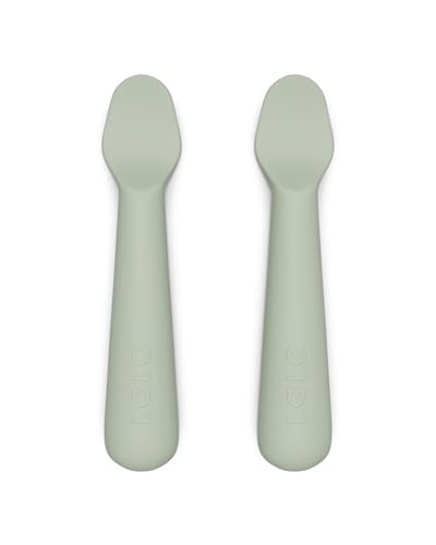 Lalo Little Spoon Set - 2 Piece Baby Spoons Set for Infants & Babies - Made From Food Grade Silicone Dishwasher Safe - Baby Feeding Essentials for Early Stage Mealtime - Sage