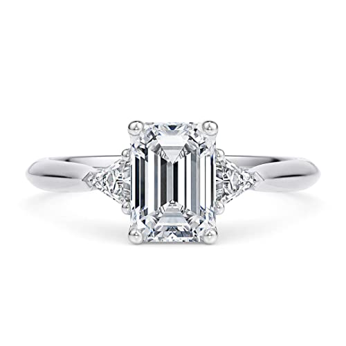 Engagement Ring 2 CT Moissanite 3 Stone Emerald Cut Engagement Rings for Women S925 Sterling Silver Free Engraving Style 6