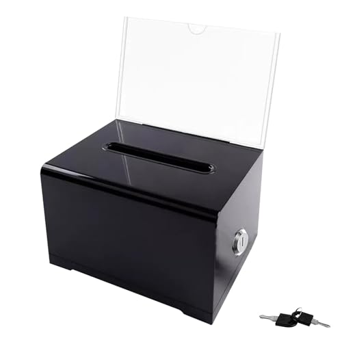Black Acrylic Donation Box with Lock Lockable Suggestion Box with Key Lockable Ballot Boxes for Voting Charity Church Tip Jar Charity Collection Boxes Cash Feedback boxes 16 x 11.8 x 10 cm(Black)