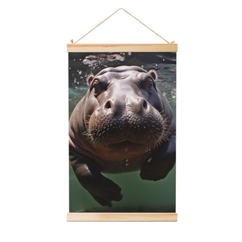 Œuvre d'art hippopotame de plongée avec suspension haut de gamme en bois