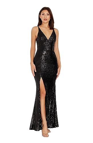 Dress the Population Women's Iris Sequin, Maxi, Bodycon, V-Neck Dress, Black, Small