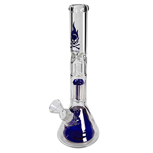 Black Leaf Kolbenbong blau | Glasbong mit Diffusorkammer & Erlenmeyer 6-Arm Percolator | Perkolatorbong 45cm | Ø 50mm