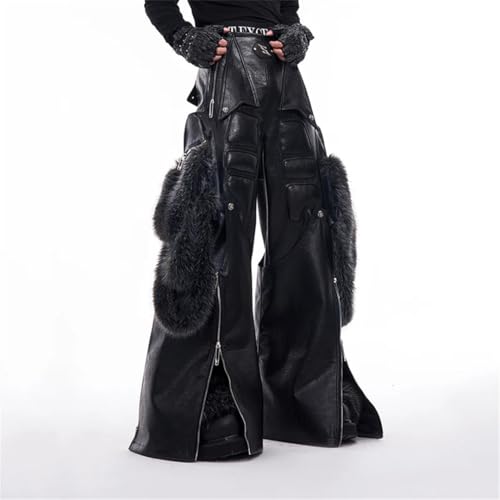 Men's Detachable Leg Design Splicing PU Leather Wide Leg Trousers Darkwear Patchwork Pants3