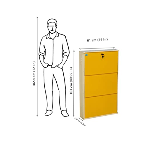 Image of DELITE KOM 24 Inch Wide, 3 Shelf Metal Shoe Rack Wall Mounted for Home with Central Lock Holds Upto 9 Shoes or 15 Slippers Pair | 1 Year Warranty | (41 x 24 x 5 Inch, Ivory Yellow) DIY Space Saving