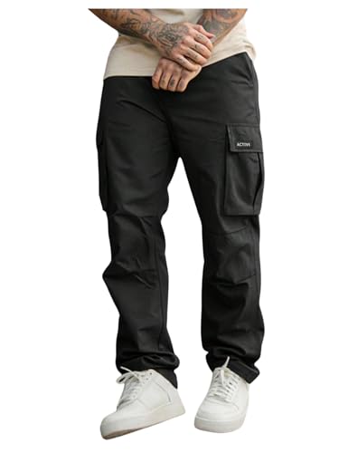 Verdusa Men's Straight Leg Cargo Pants Casual Streetwear Long Trousers with Pockets