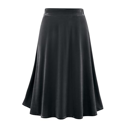 Collections Etc Women's Comfy Velvet Pull-On Elasticized Waist Full Sweep Skirt Black Large
