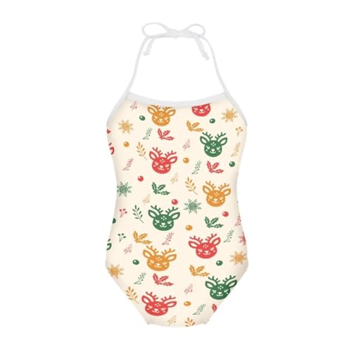 Image of Christmas Girls One-Piece Swimsuits Beach Halter Swimwear Bathing Suit for 3-10 Years