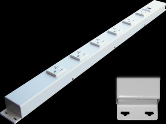 24” Hardwired Power Strip (NO Power Cord), 6 (NEMA 5-20R) Vertical Outlets (NOT Tamper Resistant), with Ears (with mounting tabs on Both Ends), 20 Amp, USB, White