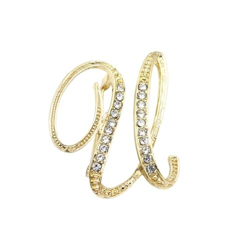 Image of Rhinestone Initial Brooch Pin for Women, Alphabet Gold Letter Brooch A-Z with Crystal, Metal Pin for Hat Bag Dress Suit Accessory for Men