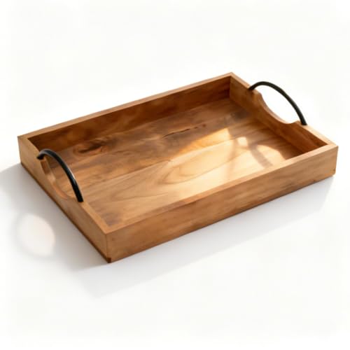Stilvolles Tablett - Serviertablett - Holztablett - Servierplatte - robust und abwischbar - schönes Holz Deko Tablett vielseitig einsetzbar - Serviertablett groß 44 x 32 x 5 cm