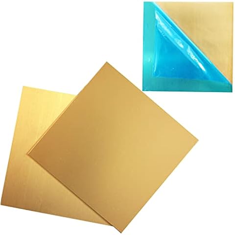 2 Pcs Brass Sheet, 6" x 6" x 0.01'', 28 Gauge(0.3mm) Thickness, No Scratches, Double-Side Film Attached Brass Plates Cover