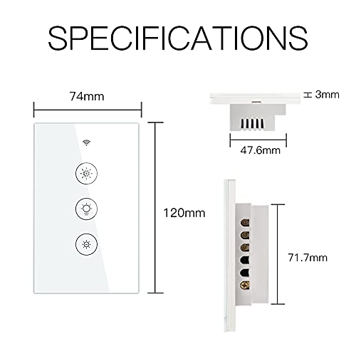 Moes Wifi Rf Smart Light Dimmer Switch, Smart Life/Tuya App Relay Status Backlight Switch Off Rf Remote Control Voice Compatible With Alexa Google Assistants, White Touch #TOP6