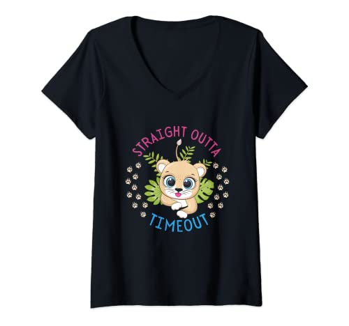 Mujer Chicas Straight Outta Cute & Smart Little Tiger Timeout Boys Camiseta Cuello V