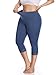 Women's Plus Size Capri Leggings Lace Trim High Waisted Stretchy Soft Crop Pants, Blue, 1X