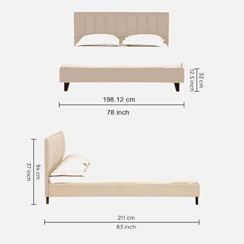 Image of Wooden Modern Upholstered King Size Bed for Bedroom | Wooden Double Bed Without Storage | Platform Cot Upholstered Bed with Upholstery Fabric | Engineered Wood | 6.5 x 6 Ft | Beige