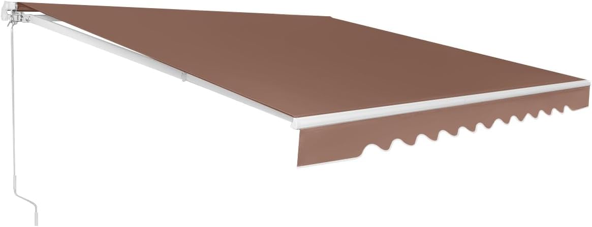 Regulowana, wysuwana markiza zewnętrzna, wodoodporna osłona przeciwsłoneczna z korbą, ochrona przed promieniowaniem UV, brązowy, 3,6 m x 3 m, idealny na taras, taras i balkon