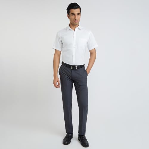 Image of Raymond Men's Slim Fit Solid Pattern Pure Cotton Semi Cut Away Collar Full Sleeve Formal Shirt