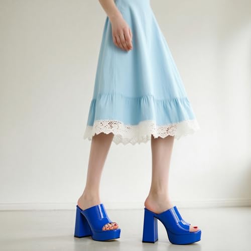 Image of Women Square Open Toe Platform Chunky Heel Slide Sandals